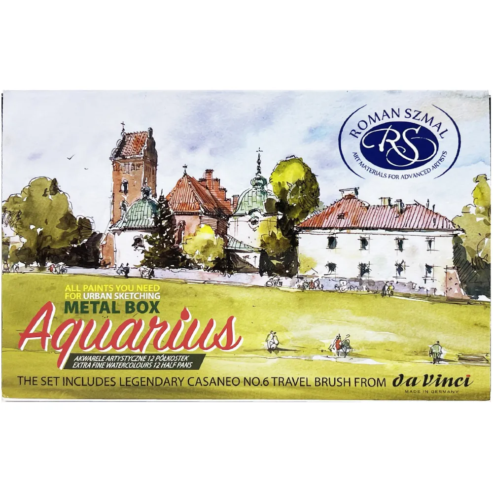 Roman Szmal Akwarele Aquarius w półkostkach, Urban Sketchers z pędzlem - - 12 kolorów > Farby Akwarelowe