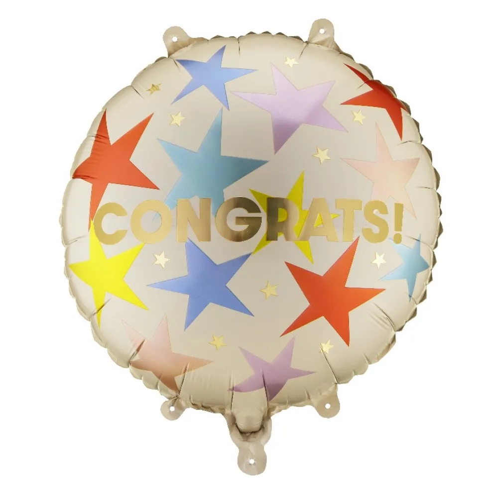 PartyDeco Balon foliowy Congrats! - beżowy 35 cm