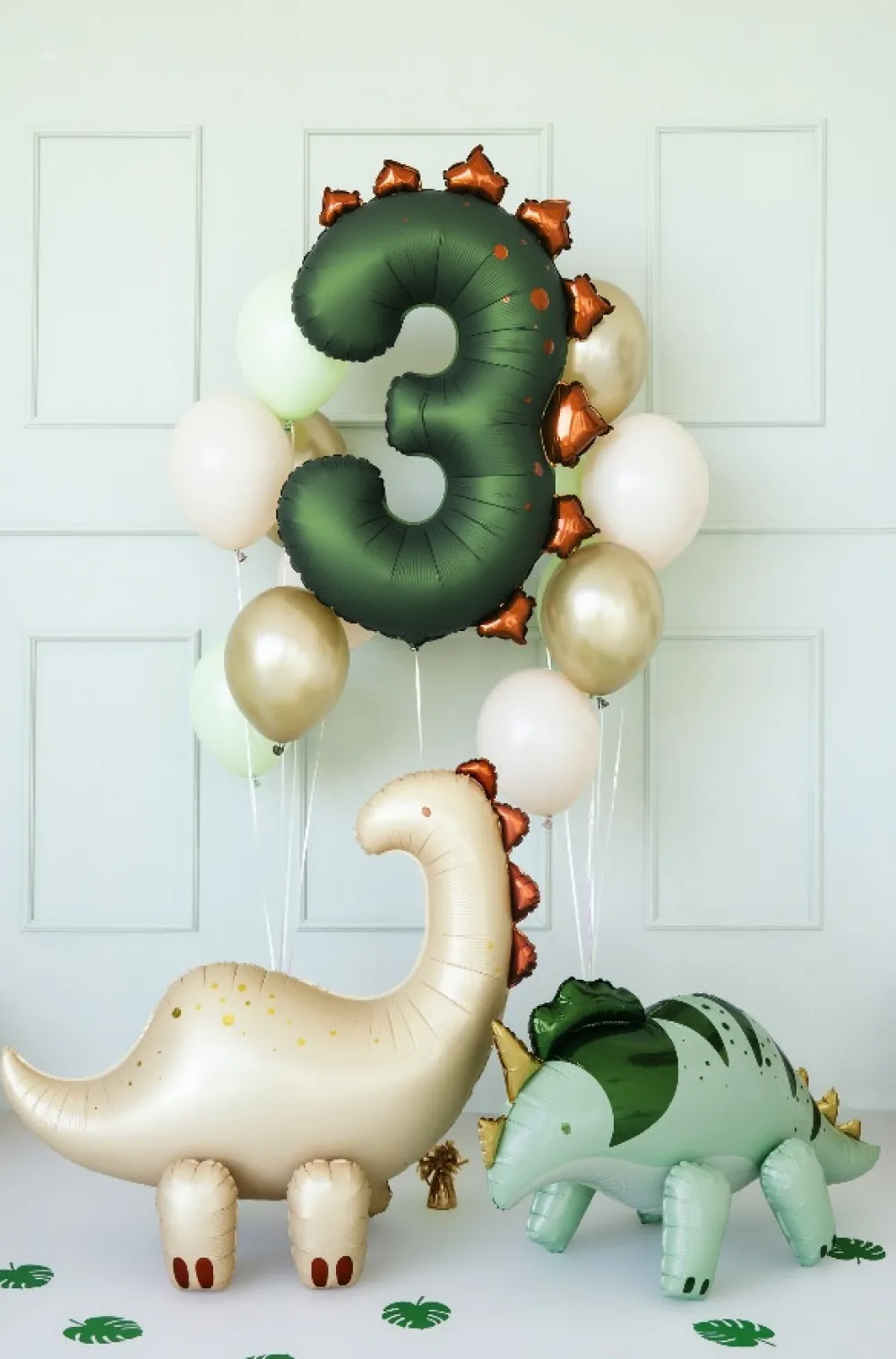 PartyDeco Balon foliowy Cyfra 3 Dinozaur - zielony 92 cm