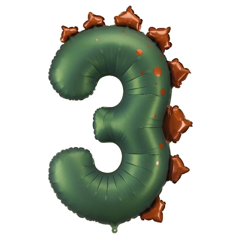 PartyDeco Balon foliowy Cyfra 3 Dinozaur - zielony 92 cm