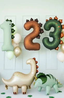 PartyDeco Balon foliowy Cyfra 3 Dinozaur - zielony 92 cm