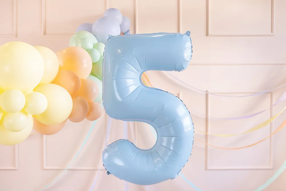 PartyDeco Balon foliowy Cyfra 5 - jasnoniebieski, 72 cm