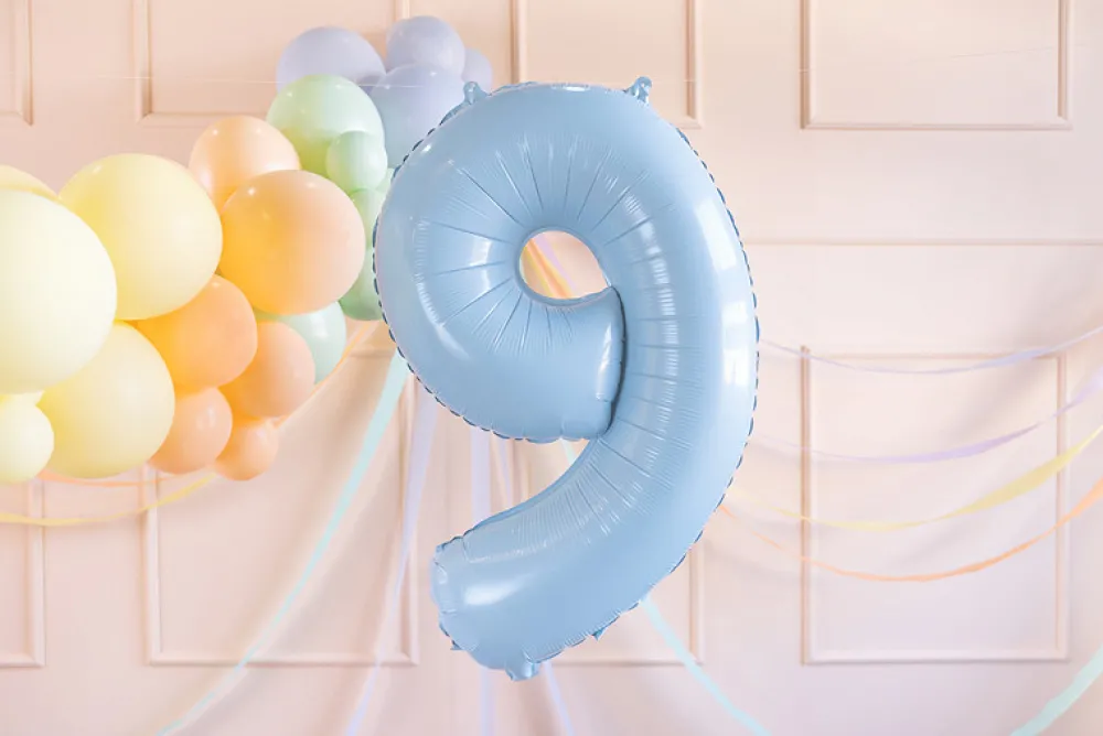 PartyDeco Balon foliowy Cyfra 9 - jasnoniebieski, 72 cm