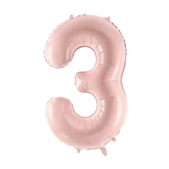 PartyDeco Balon foliowy Cyfra 3 - jasnoróżowy, 72 cm > Balony Foliowe