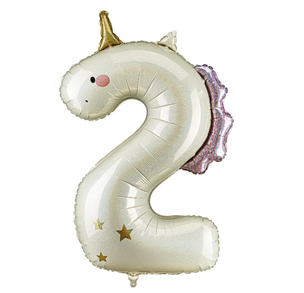 PartyDeco Balon foliowy Cyfra 3 Jednorożec - kremowy holo 93 cm > Balony Foliowe