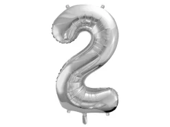 PartyDeco Balon foliowy cyfra 2 - srebrny, 86 cm > Balony Foliowe