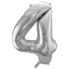 PartyDeco Balon foliowy cyfra 4 - srebrny, 86 cm > Balony Foliowe