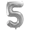 PartyDeco Balon foliowy cyfra 5 - srebrny, 86 cm > Balony Foliowe