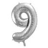 PartyDeco Balon foliowy cyfra 9 - srebrny, 86 cm > Balony Foliowe