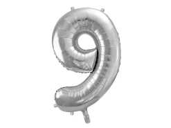 PartyDeco Balon foliowy cyfra 9 - srebrny, 86 cm > Balony Foliowe
