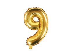 PartyDeco Balon foliowy cyfra 9 - złoty, 35 cm
