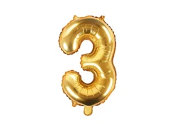 PartyDeco Balon foliowy cyfra 3 - złoty, 35 cm