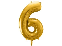 PartyDeco Balon foliowy cyfra 6 - złoty, 86 cm