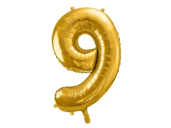 PartyDeco Balon foliowy cyfra 9 - złoty, 86 cm