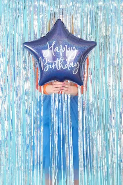 PartyDeco Balon foliowy Happy Birthday! - gwiazdka, granatowy, 40 cm > Balony Foliowe
