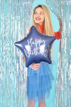 PartyDeco Balon foliowy Happy Birthday! - gwiazdka, granatowy, 40 cm > Balony Foliowe
