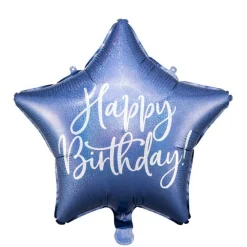 PartyDeco Balon foliowy Happy Birthday! - gwiazdka, granatowy, 40 cm ><noscript><img width=