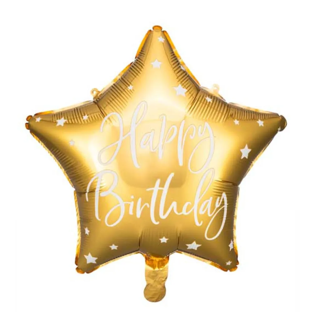 PartyDeco Balon foliowy Happy Birthday - gwiazdka, złoty, 40 cm