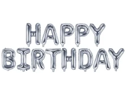 PartyDeco Balon foliowy Happy Birthday - srebrny, 340 x 35 cm