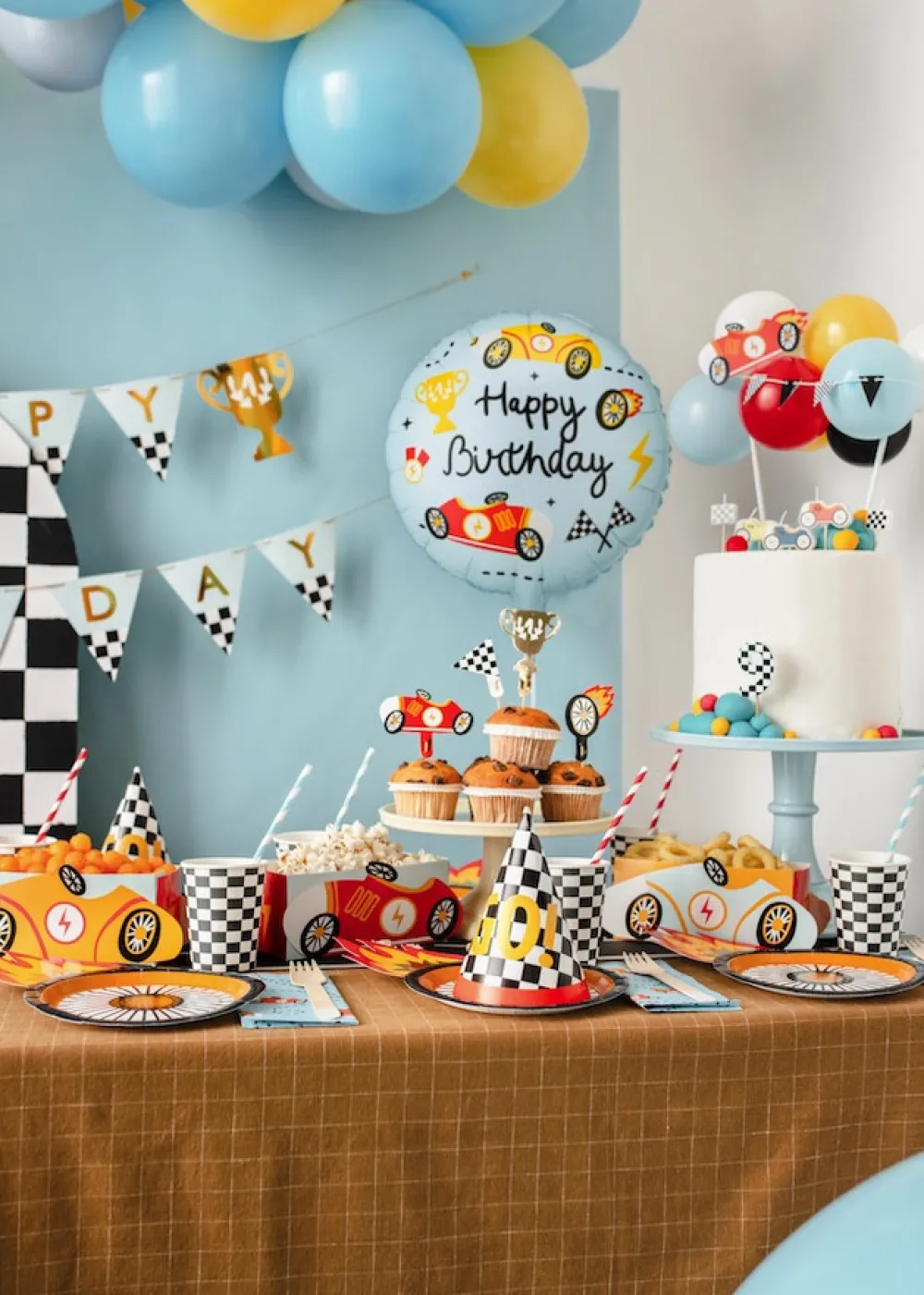 PartyDeco Balon foliowy Happy Birthday - niebieski 35 cm