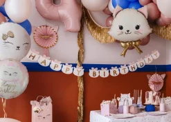 PartyDeco Balon foliowy Kotek Happy Birthday - różowy 35 cm
