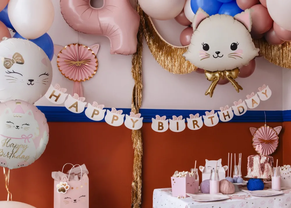 PartyDeco Balon foliowy Kotek Happy Birthday - różowy 35 cm