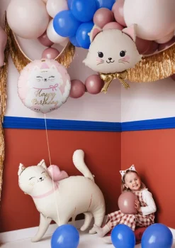 PartyDeco Balon foliowy Kotek Happy Birthday - różowy 35 cm
