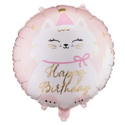 PartyDeco Balon foliowy Kotek Happy Birthday - różowy 35 cm