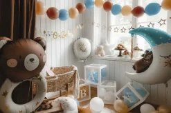 PartyDeco Balon foliowy, Miś na księżycu - niebieski, 80 x 98 cm
