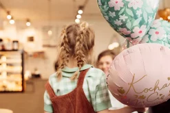 PartyDeco Balon foliowy Serce w kwiaty - zielony, 35 cm