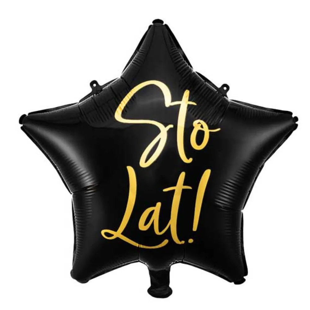 PartyDeco Balon foliowy Sto Lat! - gwiazdka, czarny, 40 cm > Balony Foliowe