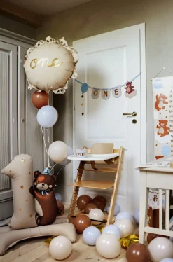 PartyDeco Balon foliowy z falbanką One - kremowy, 51,5 cm