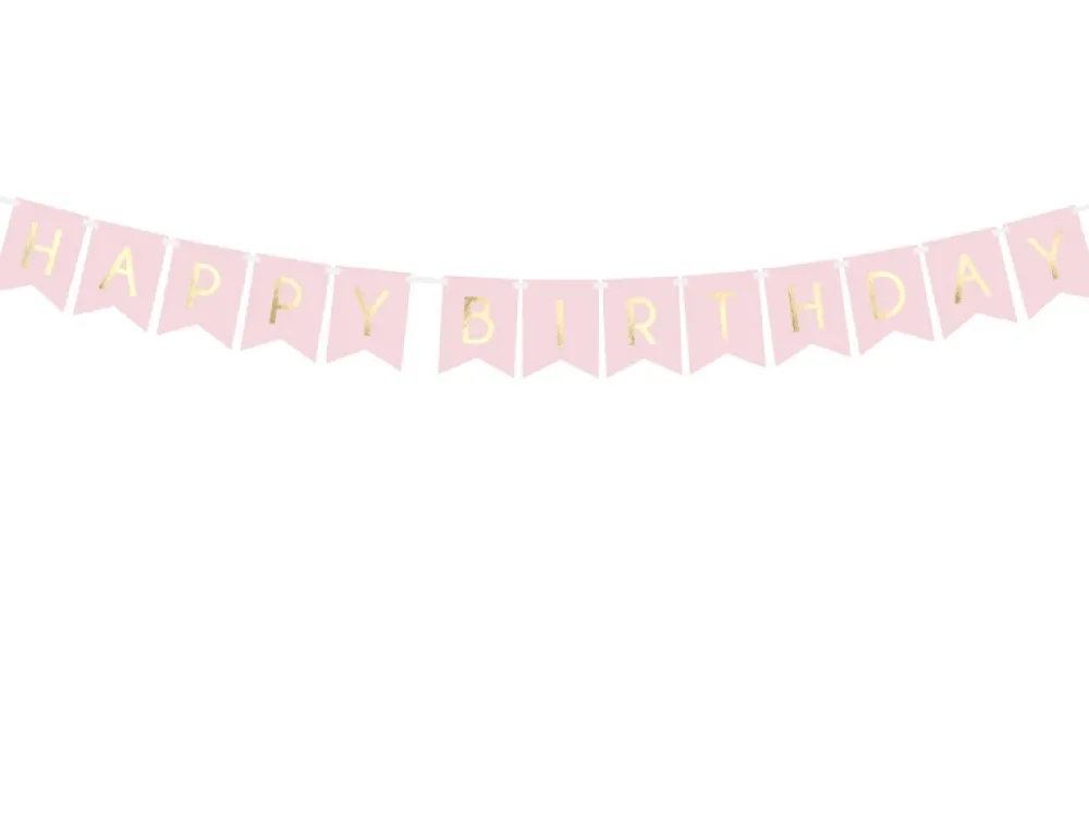 PartyDeco Baner Happy Birthday - jasnoróżowy, 15 x 175 cm > Girlandy I Rozety