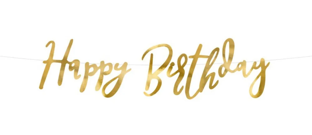 PartyDeco Baner Happy Birthday - złoty, 16,5 x 62 cm > Girlandy I Rozety