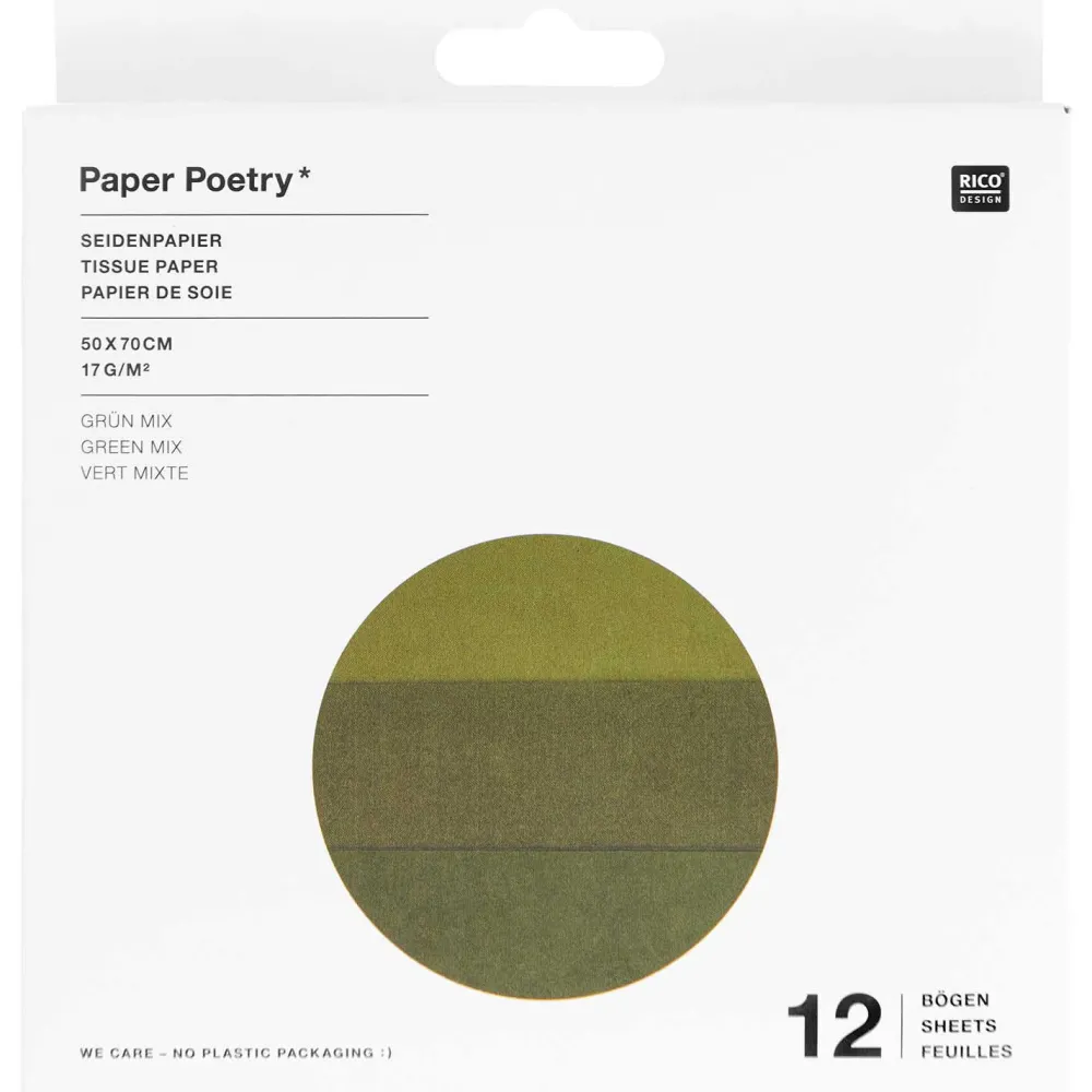 Rico Design Bibuła do pakowania prezentów - Paper Poetry - zielona, 12 szt. > Bibuła I Wypełniacze Do Prezentów
