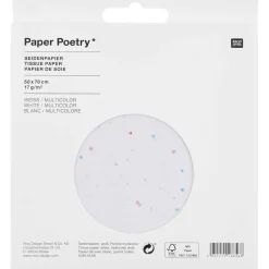 Rico Design Bibuła do pakowania prezentów - Paper Poetry - biała w kolorowe kropki, 5 szt.