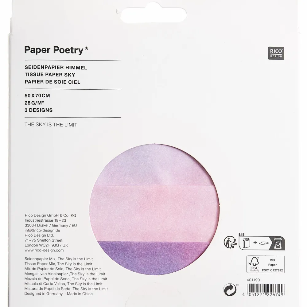 Rico Design Bibuła do pakowania prezentów The Sky is the Limit - Paper Poetry - 50 x 70 cm 9 szt. > Bibuła I Wypełniacze Do Prezentów