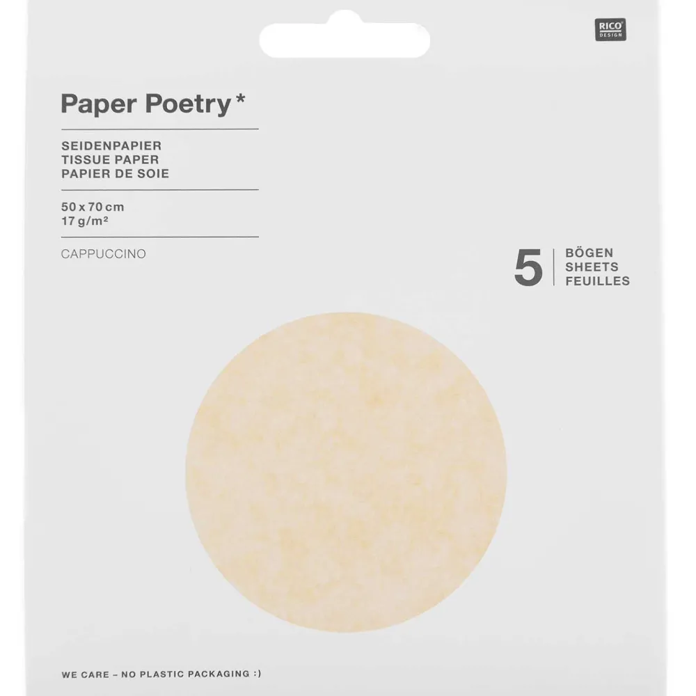 Rico Design Bibuła gładka do pakowania prezentów - Paper Poetry - cappuccino, 5 szt. > Bibuła I Wypełniacze Do Prezentów