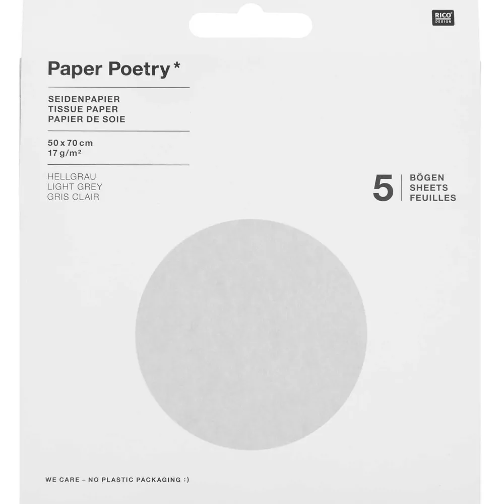 Rico Design Bibuła gładka do pakowania prezentów - Paper Poetry - jasnoszara, 5 szt.
