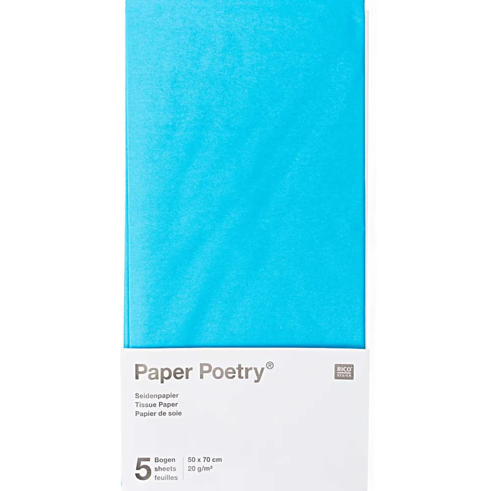 Rico Design Bibuła gładka do pakowania prezentów - Paper Poetry - niebieska, 5 szt. > Bibuła I Wypełniacze Do Prezentów