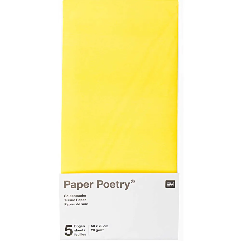 Rico Design Bibuła gładka do pakowania prezentów - Paper Poetry - żółta, 5 szt. > Bibuła I Wypełniacze Do Prezentów