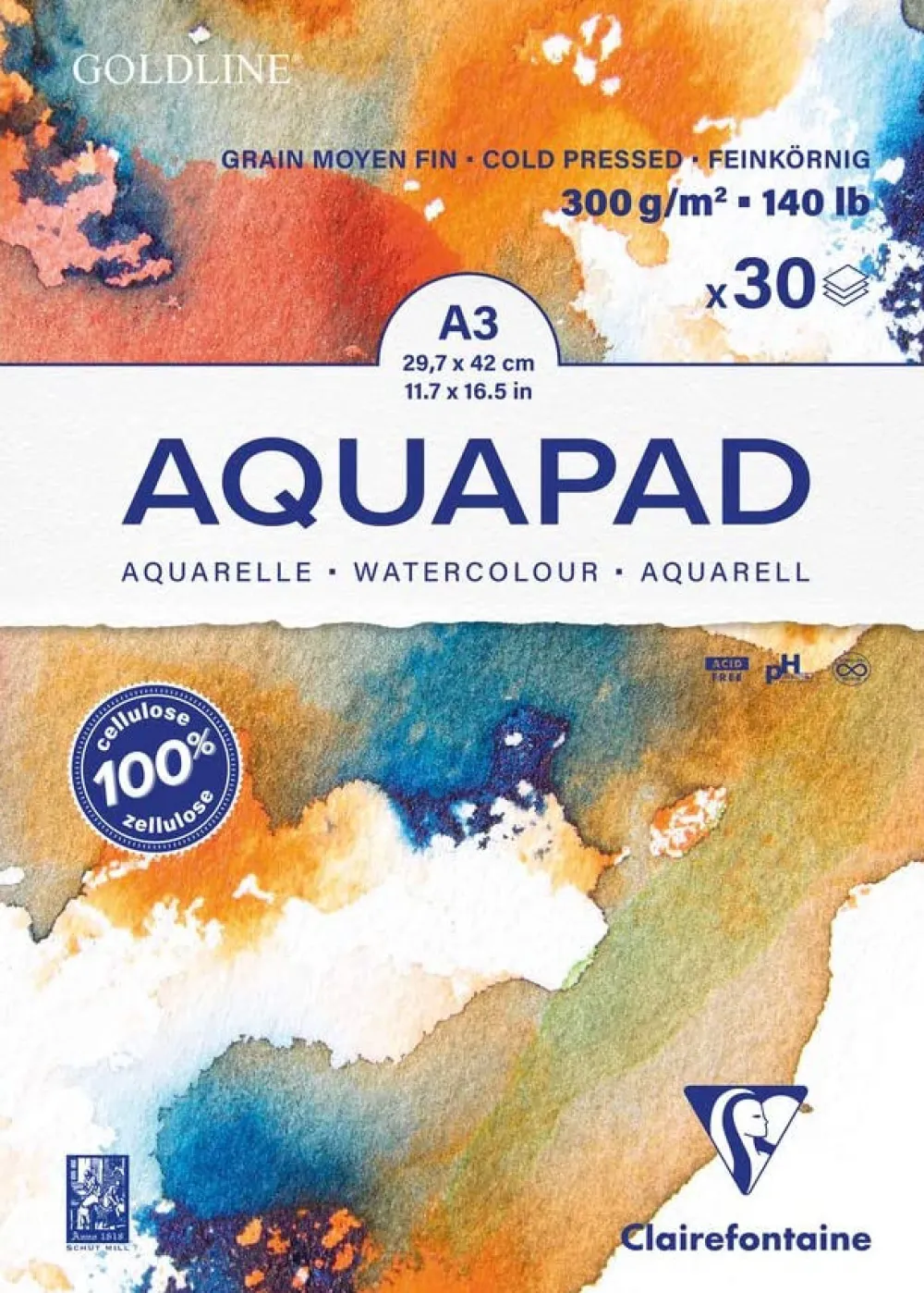 Clairefontaine Blok do akwareli Aquapad Watercolour - - cold pressed, A4, 300 g, 50 ark. > Papier Do Akwareli