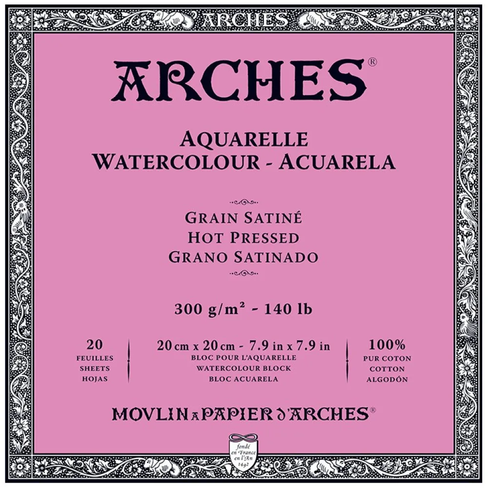 Arches Blok do akwareli - - hot pressed, 20 x 20 cm, 300 g, 20 ark.