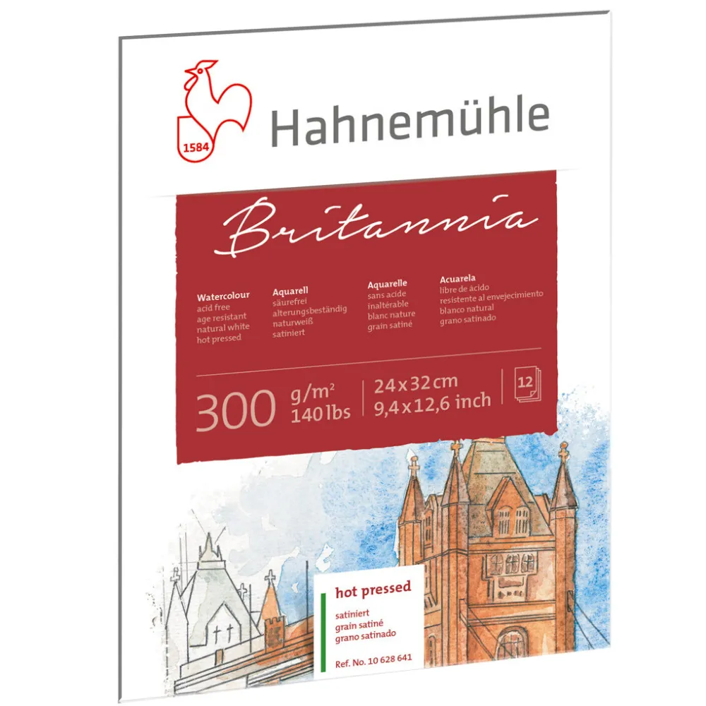 Hahnemuhle Blok do akwareli Britannia - Hahnemühle - hot pressed, 24 x 32 cm, 300 g, 12 ark.