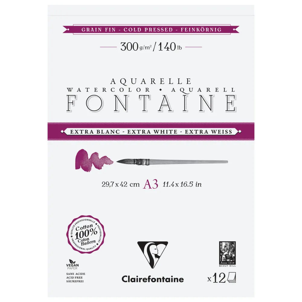 Clairefontaine Blok do akwareli Fontaine Watercolour - - cold pressed, A3, 300 g, 12 ark. > Papier Do Akwareli
