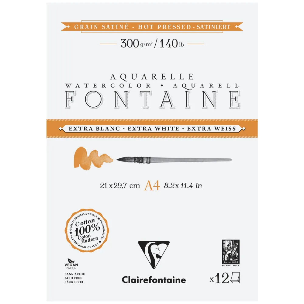 Clairefontaine Blok do akwareli Fontaine Watercolour - - hot pressed, A4, 300 g, 12 ark.