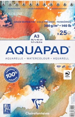 Clairefontaine Blok do akwareli na spirali Aquapad Watercolour - - A3, 300 g, 25 ark. ><noscript><img width=