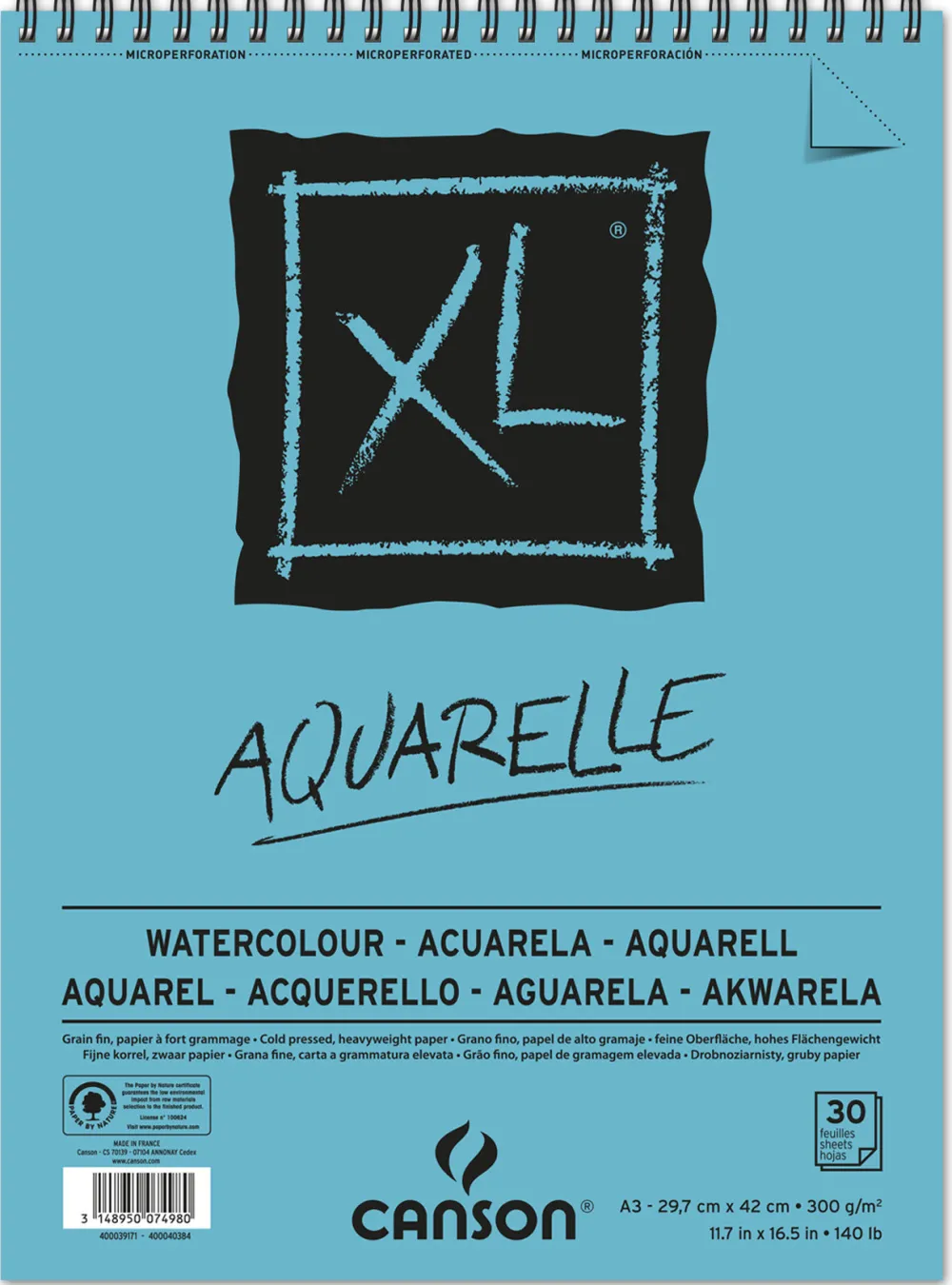 Canson Blok do akwareli ze spiralą XL Aquarelle, A3 - - 300 g, 30 ark.