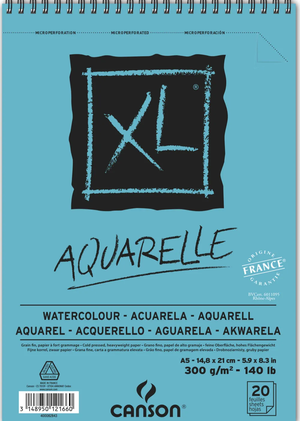 Canson Blok do akwareli ze spiralą XL Aquarelle, A5 - - 300 g, 20 ark.