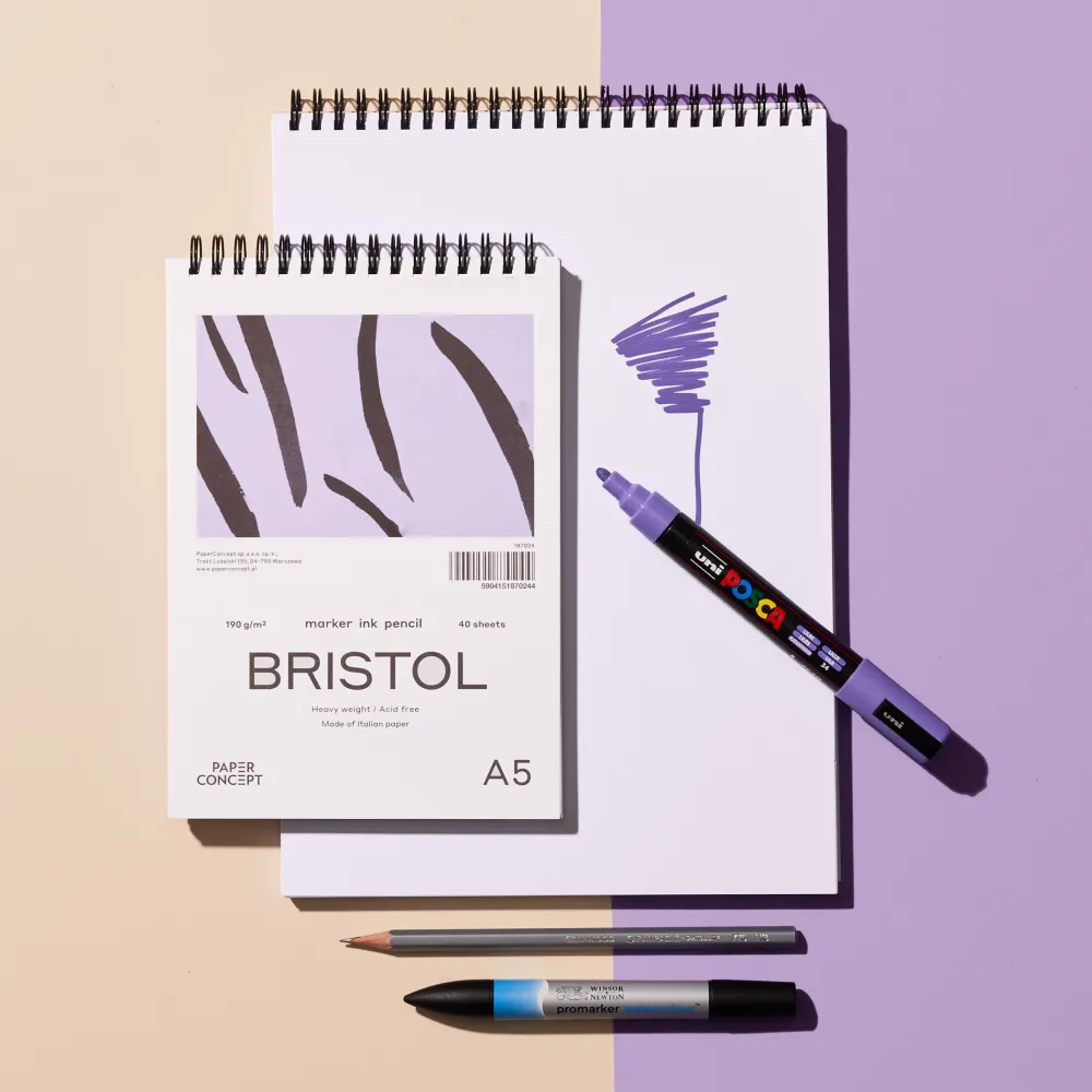 PaperConcept Blok do kredek i tuszu Bristol na spirali - - smooth A4 190 g 40 ark.